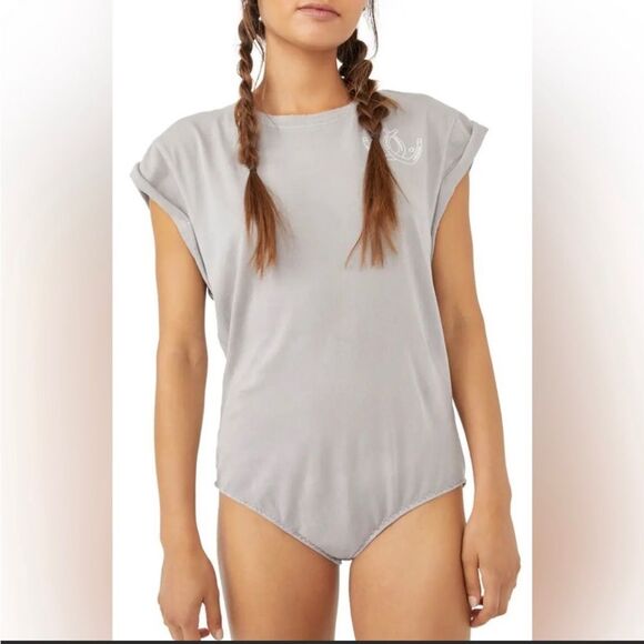 Free People go to graphic bodysuit heather gray small - Picture 1 of 6